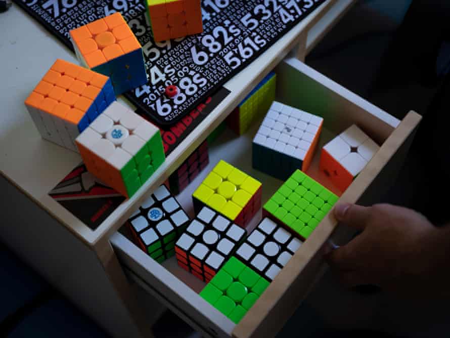 A selection of Rubik’s Cubes in a drawer at Feliks Zemdegs’s home.
