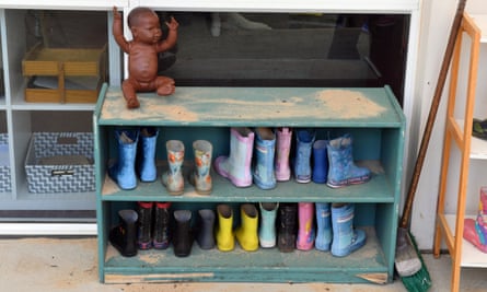 Childrens’ gumboots at a childcare centre.