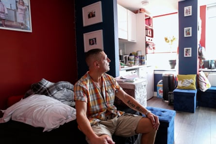 Peter, a tenant of Terminus House, who has personalised his studio flat with his own artwork.