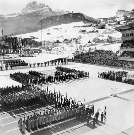 The Winter Olympics opening ceremony, Cortina d’Ampezzo, January 1956.