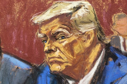 A Reuters courtroom sketch of Trump on Tuesday in Miami, Florida.