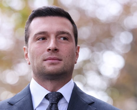 President of French far-right party Rassemblement National Jordan Bardella looks on before talking to the press last month.