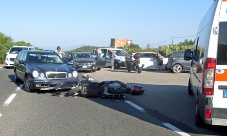 Photo made available by the local police of Olbia shows the site of a road accident involving US actor George Clooney, near Olbia, Sardinia Island, where he was reportedly not badly hurt. 