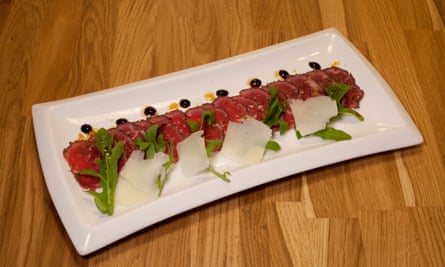 'Disguised nicely by squiggles of balsamic dressing': beef carpaccio.