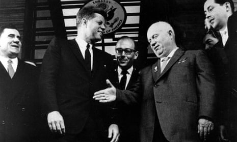 Nikita Khrushchev (second right) with John F Kennedy in Vienna, 1961