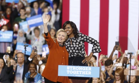 Hillary Clinton and Michelle Obama in Winston-Salem, North Carolina on Thursday.