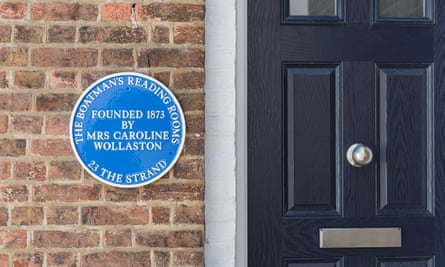 Front door with blue plaque, the Boatman’s Reading Rooms