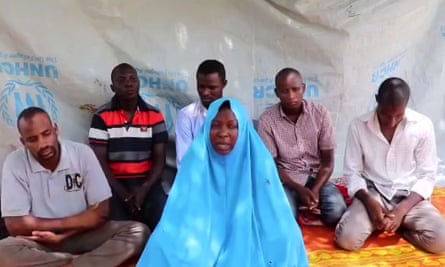 A screen grab taken from a video released by Iswap purportedly shows six workers from Action Against Hunger kidnapped in an attack in north-east Nigeria on 18 July
