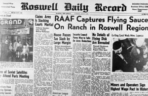 Newspaper headlines dated 8 July 1947, shortly after the Roswell crash.