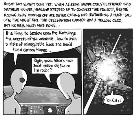 David Squires on … chaos at Anfield as Manchester City stay in the title chase, panel 4