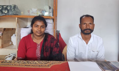 Nandini and Ramesh, who were rescued from bonded labour, in the office of the Adivasi Hakkugala Samanvaya Samiti organisation.
