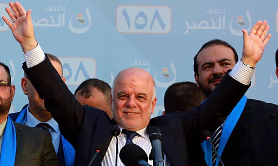 The Iraqi prime minister, Haider al-Abadi, speaks at a campaign rally in Baghdad.