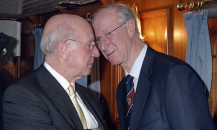 Sir Bobby Charlton and Jack Charlton cruise the Thames by boat before a 1966 reunion dinner at the Tower of London in March 2006.