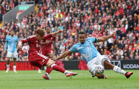 Liverpool’s Victor Munoz fires home to put the home side level.