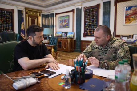 President Volodymyr Zelenskyy, left, holds a meeting with Malyuk