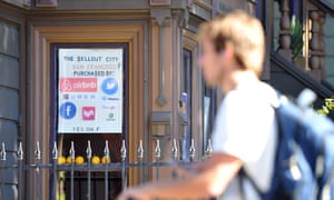 A sign showing support for Proposition F in San Francisco, which would restrict short-term rentals in the city