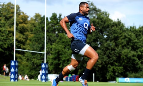 Joe Cokanasiga in training at England’s Bagshot base for the World Cup warm-up game with Ireland.