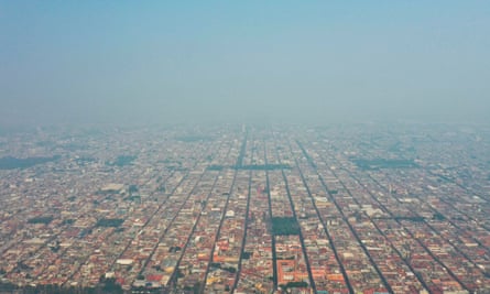 A thick layer of smog envelops the city of Puebla, southeast of Mexico City