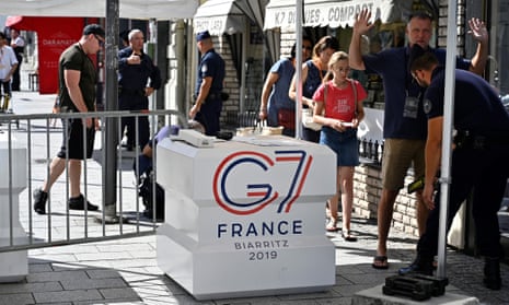 A police checkpoint in Biarritz on the first day of the G7 summit
