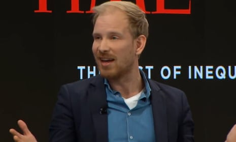 Historian Rutger Bregman at a panel called The Cost of Inequality at the World Economic Forum in Davos