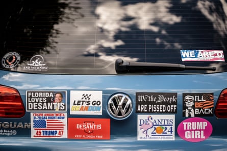 bumper stickers say conservative slogans including let’s go brandon and make america florida