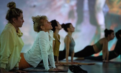 An Immersive Monet and the Impressionists art yoga class at the Lighthouse Art Space in Boston, Massachusetts last month.