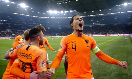Virgil van Dijk celebrates his late equaliser, which took the Netherlands to the Nations League finals at the expense of France.
