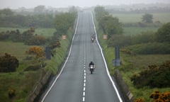 Riders on the road during an Isle of Man TT event.
