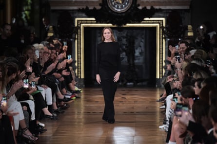 Stella McCartney laps up the applause of the audience after her show.