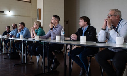 State and local government officials at a meeting at Menindee civic hall on Tuesday