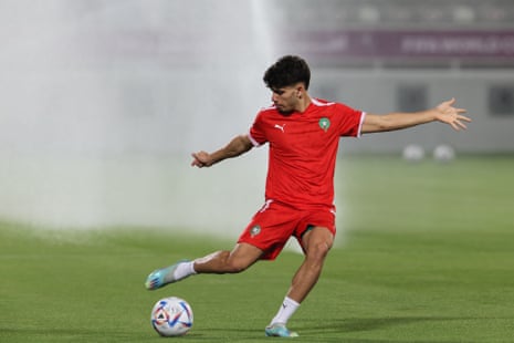 Morocco's forward Abde Ezzalzouli training yesterday in Qatar.