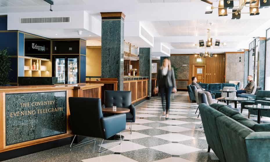 Reception area at Telegraph Hotel, Coventry, UK.