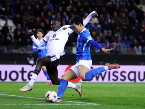 Genk's Oh Hyun-Gyu fires home with a left footed drive to give the home side the lead against Basel.