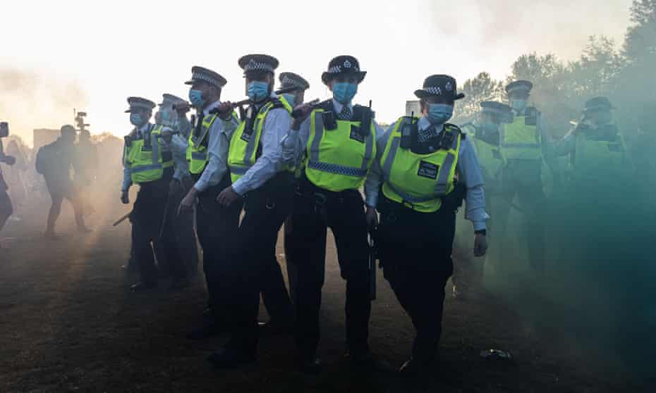 Police at the anti-lockdown protest in London