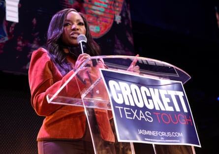 Jasmine Crockett speaks at lectern