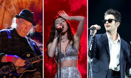 Glastonbury 2025 line up composite: Neil Young, Olivia Rodrigo, Matt Healy