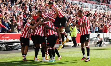 Josh Dasilva celebrates scoring Brentford’s late winner against Nottingham Forest