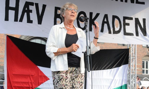 Margrete Auken speaks during a protest about Gaza in Denmark in 2014