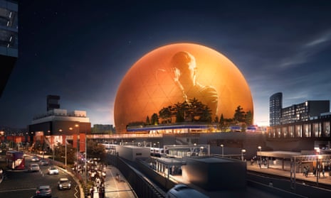 An image of how a MSG Sphere could look in Stratford, east London, during a concert.