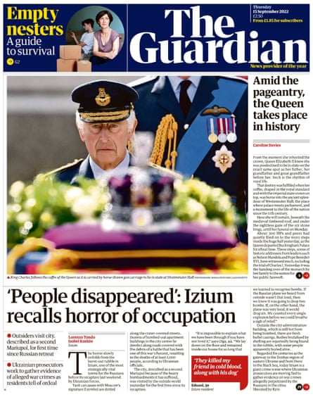 Guardian front page, 15 September 2022