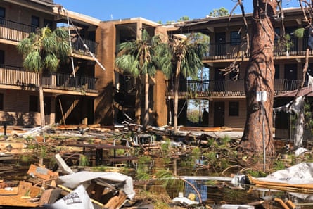 exterior of a damaged building after a hurricane
