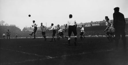 The Spurs defence clear their lines during their 2-1 defeat to Sunderland at White Hart Lane in January 1913.