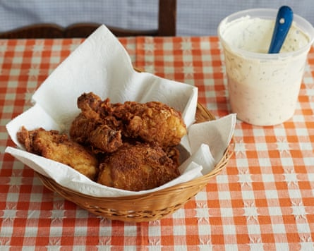 More American than apple pie … fried chicken in a basket with coleslaw.