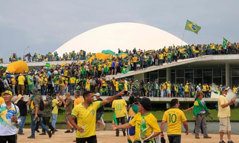 Supporters of Brazilian former President Jair Bolsonaro invade the National Congress in Brasilia on January 8