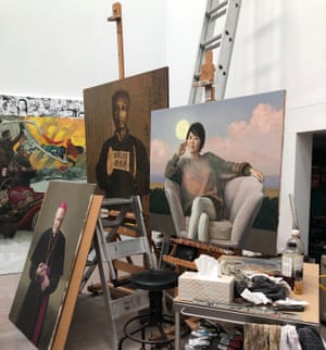 Paintings in Shen Jiawei’s studio in Bundeena