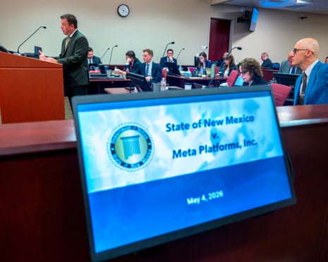 Attorney David Ackerman addresses court during State of New Mexico v. Meta Platforms trial