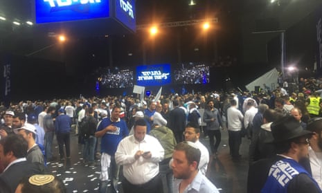 Netanyahu’s election party was more subdued that the nearby Blue and White event.