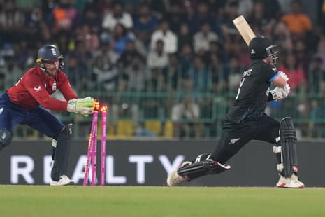 England's Jos Buttler stumps out New Zealand's Tim Seifert.