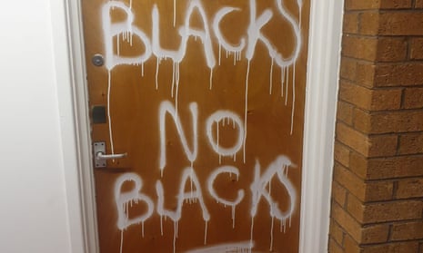 Racist graffiti painted on Jackson Yamba’s front door in Salford