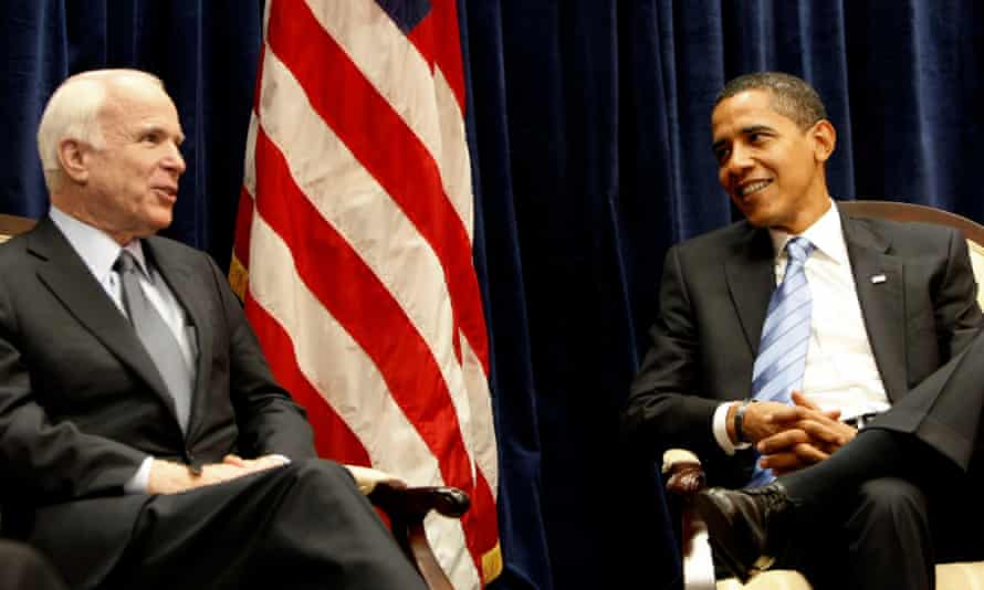 Senator John McCain meets President-elect Barack Obama in Chicago after losing the 2008 election to him.